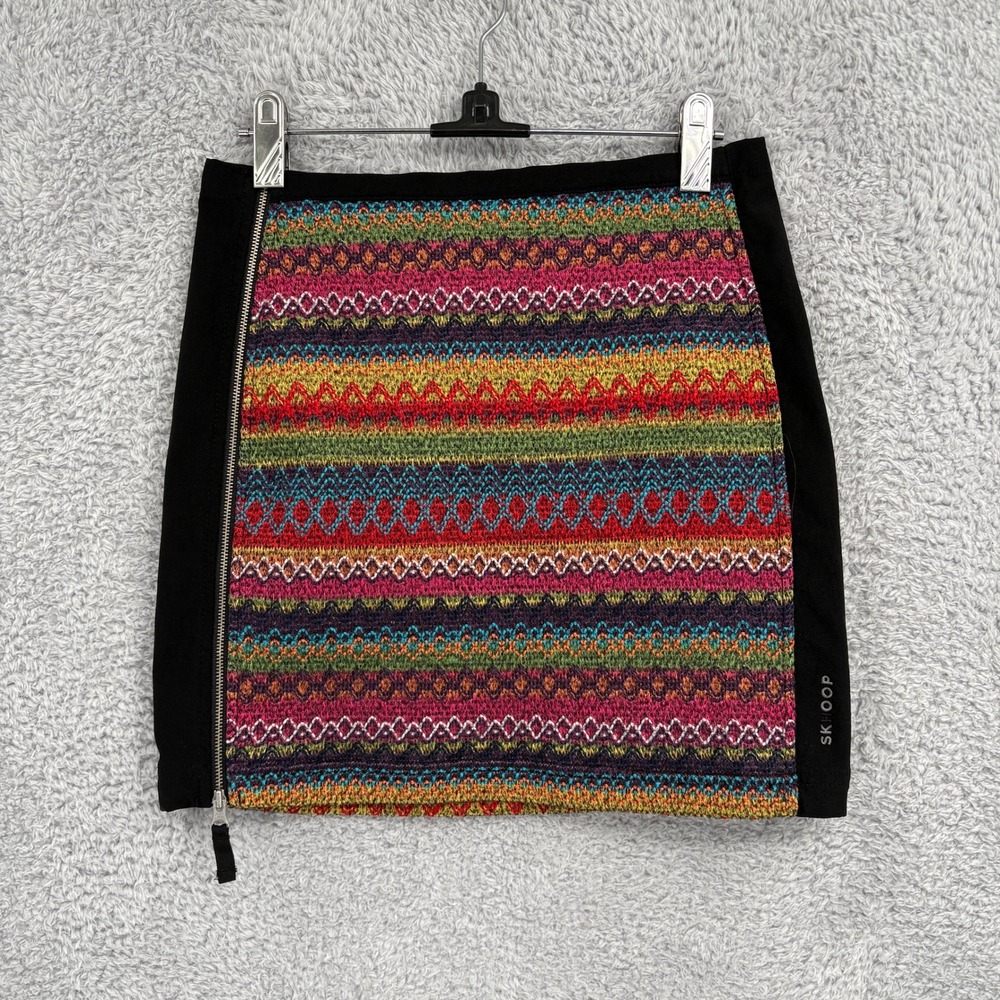 SKHOOP Strayed Patsy Nordic Fair Isle Knit Mini Skirt Sz XS Multicolor Side Zip